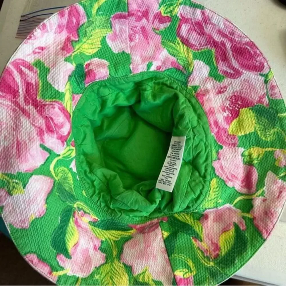 Janie and Jack Sun‎ Hat Girls 4-5 Pink Floral Seersucker Bow Summer